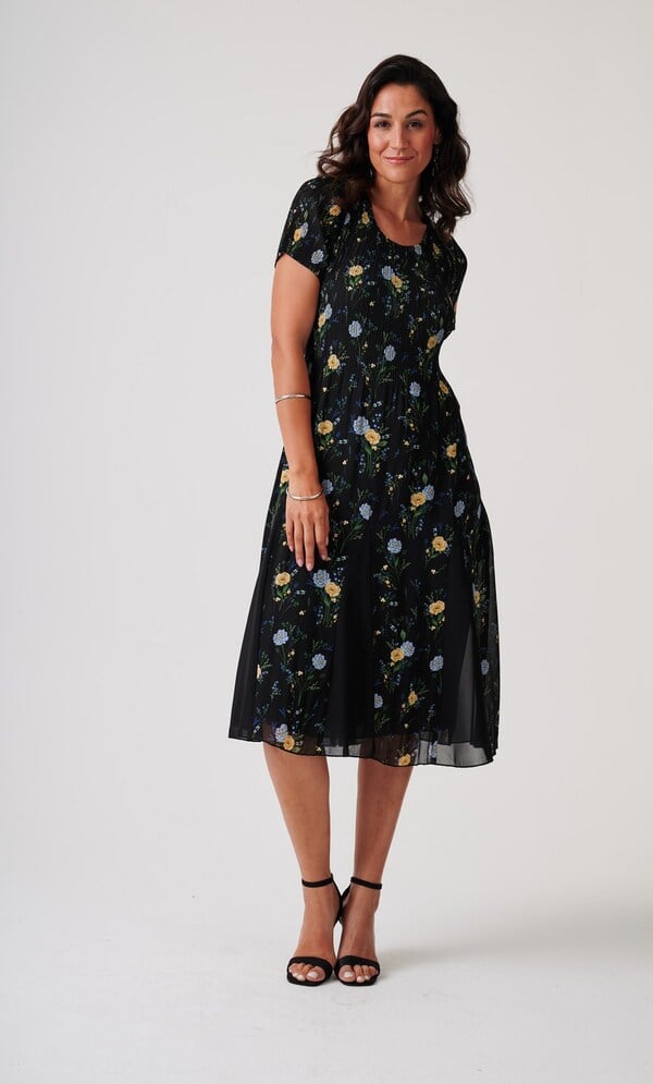 Anna Rose Garden Print Pleated Midi Dress