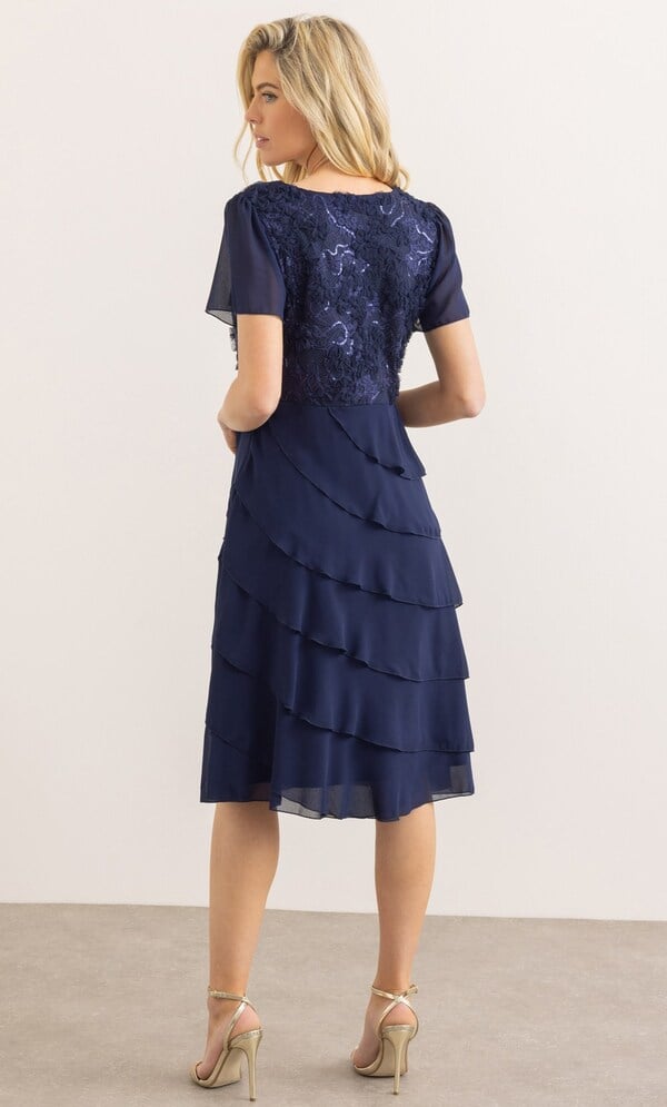 Embellished Tiered Short Sleeve Dress