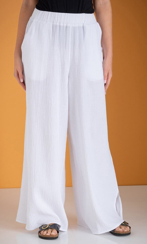 Wide Leg Pull On Cotton Trousers