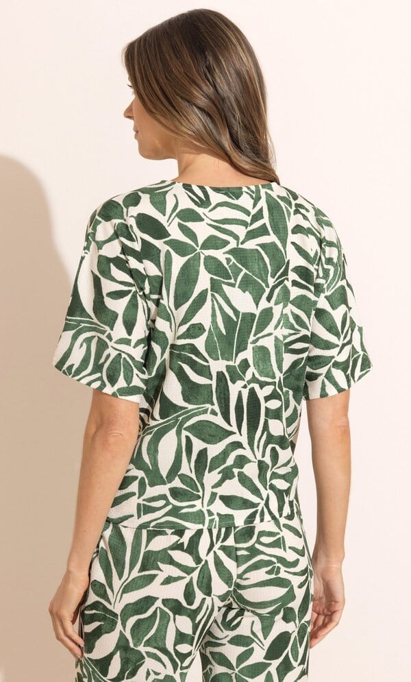 Printed Tie Front Top