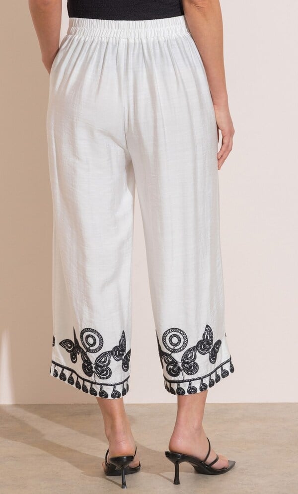 Embroidered Wide Leg Cropped Trousers