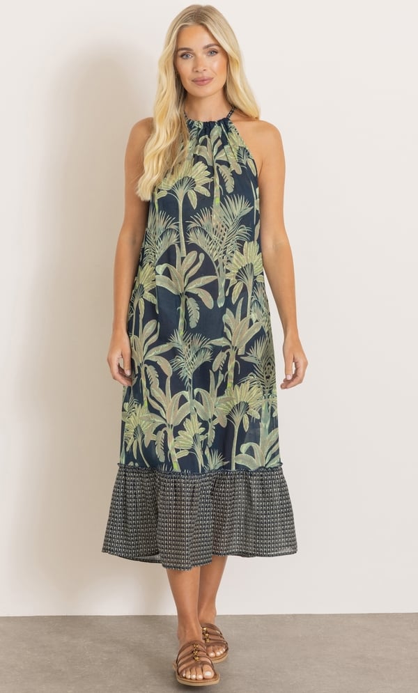 Botanical Printed Cotton Midi Dress