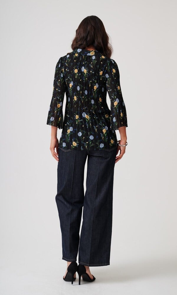 Anna Rose Pleated Garden Print Blouse
