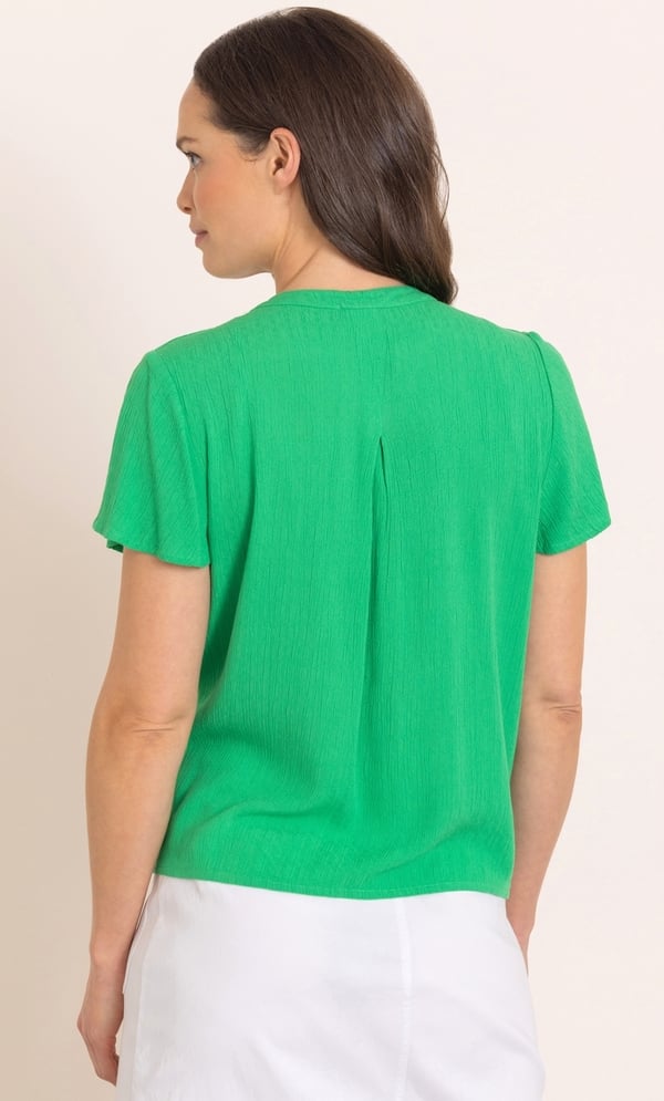 Tie Front Short Sleeve Blouse in Green | Klass