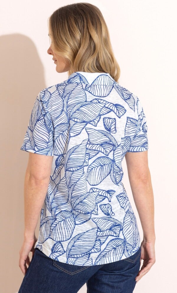 Anna Rose Embellished Leaf Print Burnout Jersey Blouse