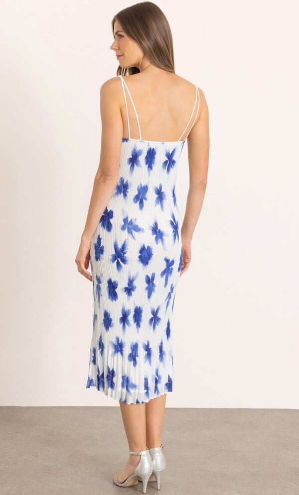 Printed Sleeveless Pleated Midi Dress