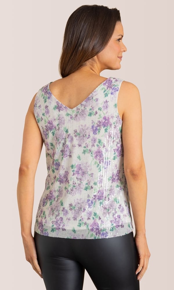 Floral Print Sequin Mesh Top