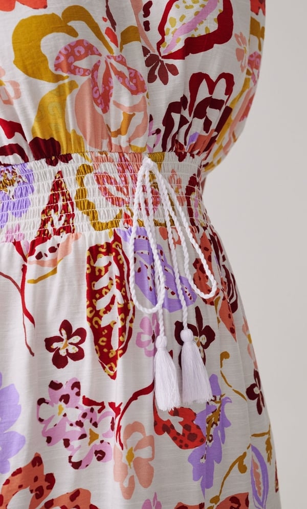 Floral Printed Smocked Waist Midi Dress