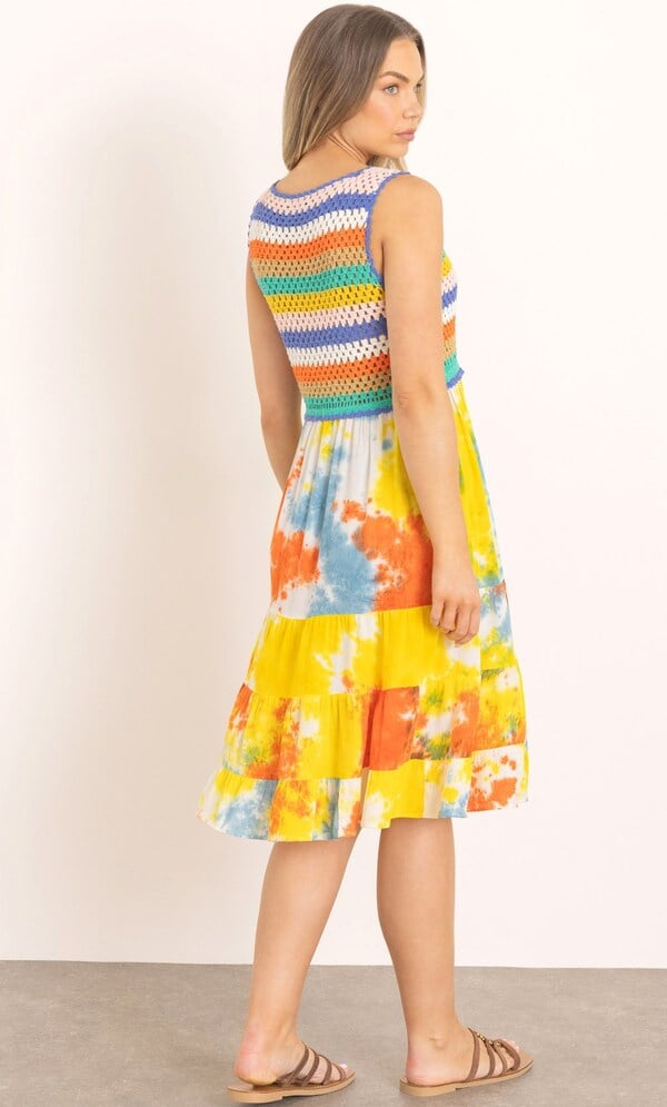 Tie Dye And Crochet Sleeveless Dress