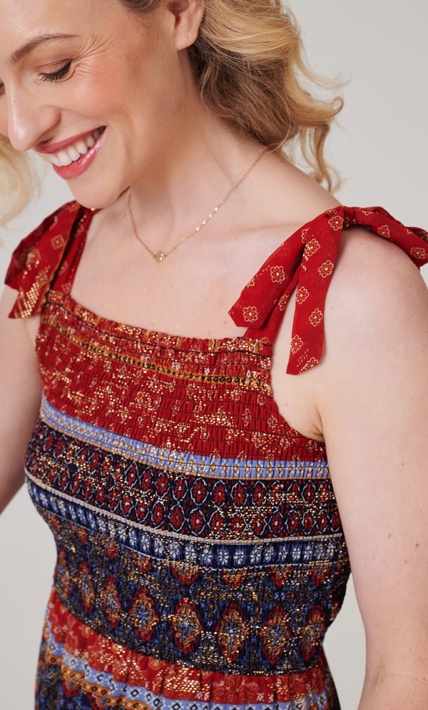 Smocked Shimmer Print Maxi Dress