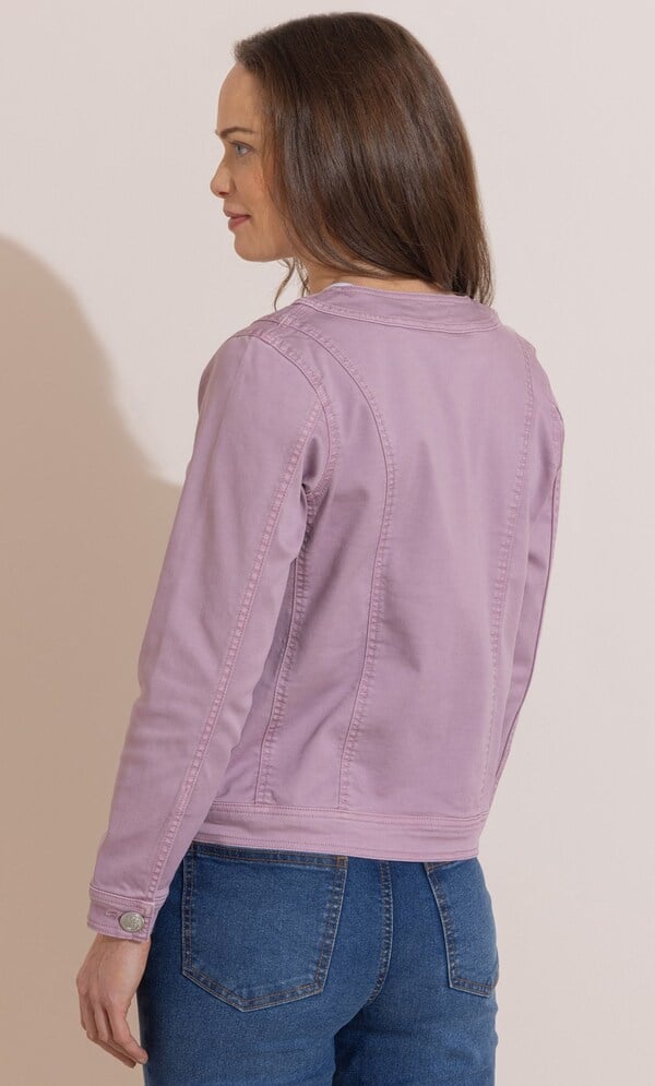 Collarless Cotton Blend Denim Jacket
