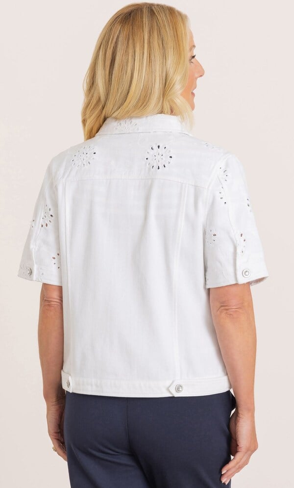 Anna Rose Short Sleeve Embroidered Cotton Denim Jacket