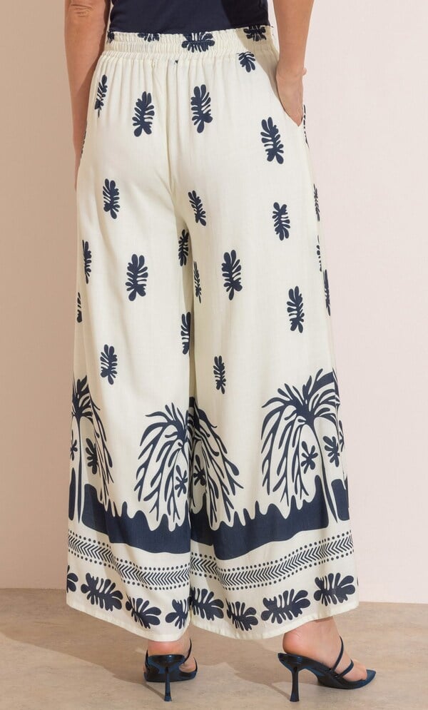 Printed Pull On Wide Leg Trousers