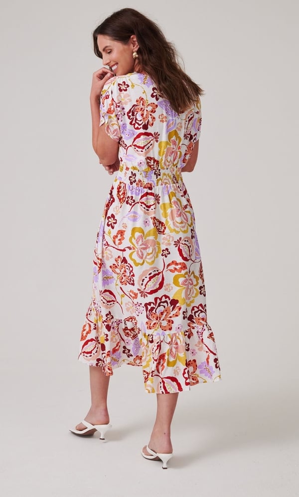 Floral Printed Smocked Waist Midi Dress
