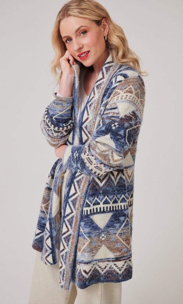 Abstract Design Open Front Cardigan