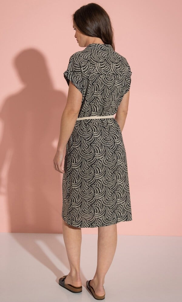 Printed Linen Blend Belted Dress