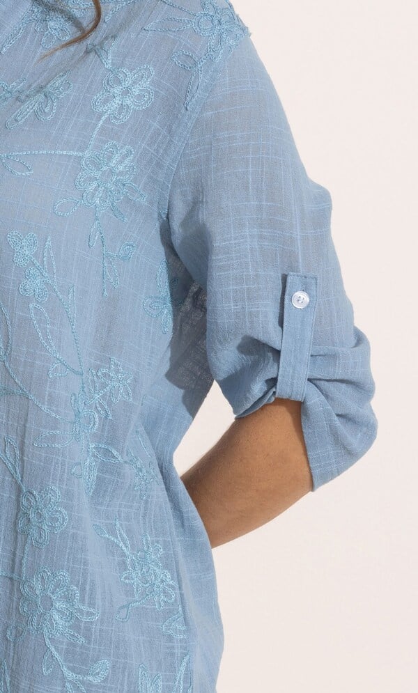 Floral Embroidered Cotton Tunic Top