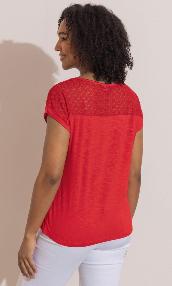 Lace Trim Short Sleeve Jersey T-Shirt