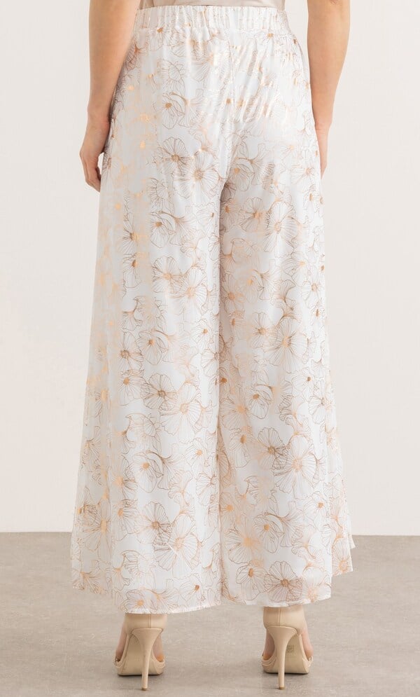 Floral Foil Print Wide Leg Trousers