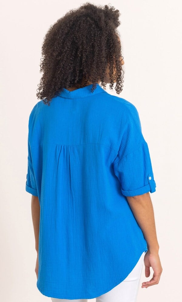Drop Shoulder Textured Cotton Shirt