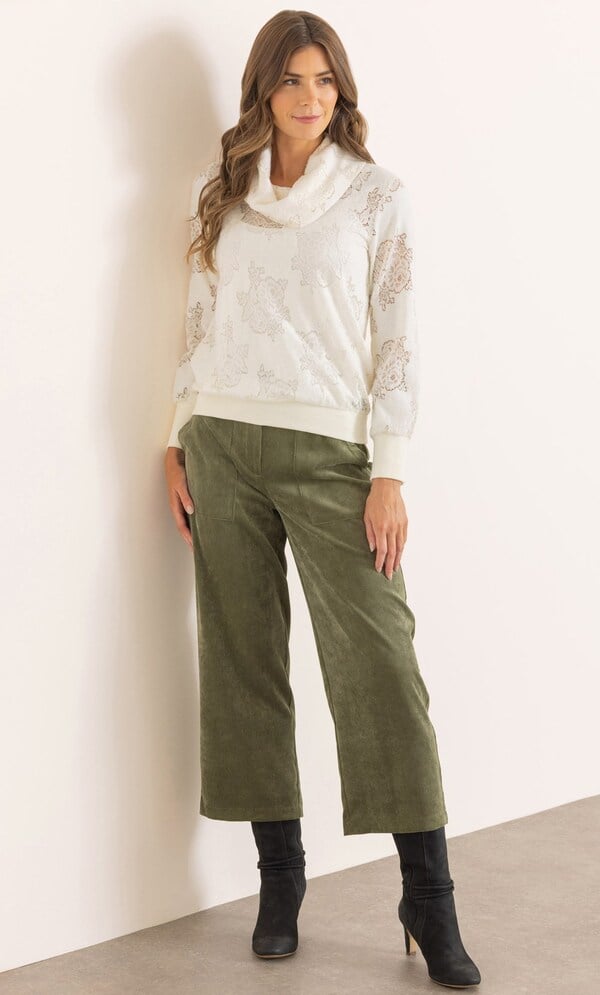 Lace And Knit Cowl Neck Top
