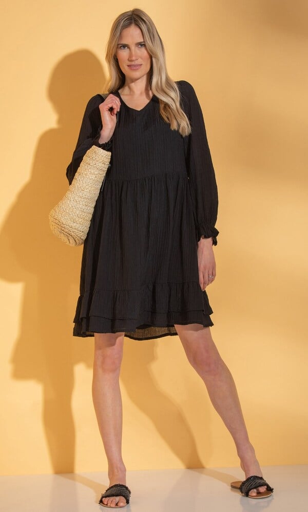 Crinkle Frilled Hem Tunic Dress
