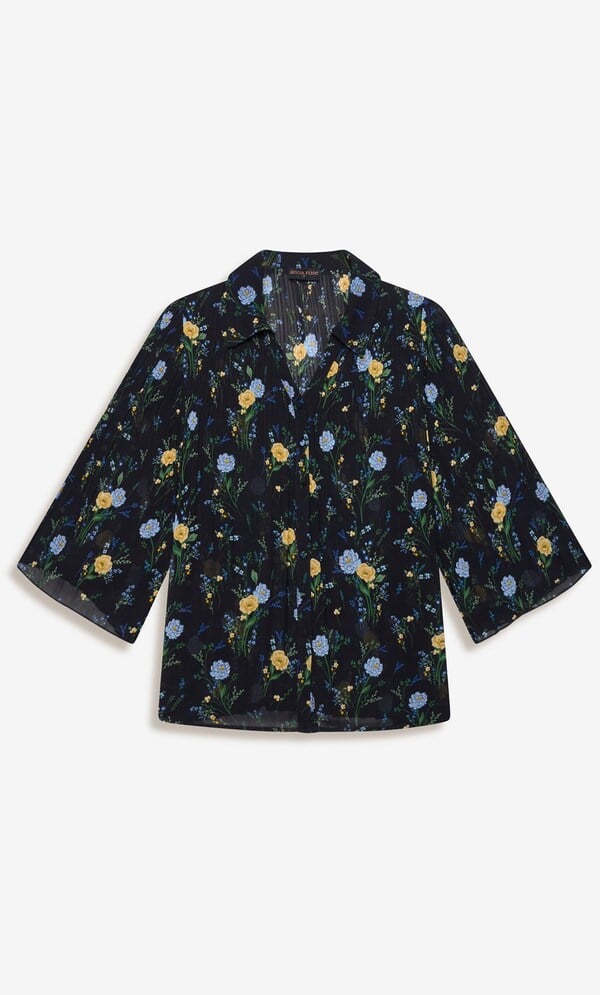 Anna Rose Pleated Garden Print Blouse