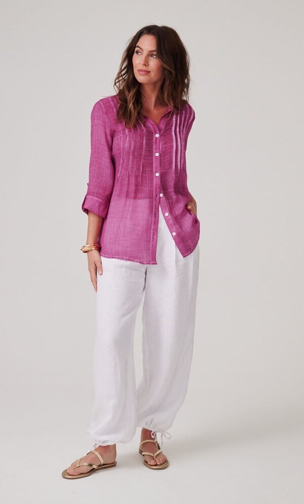 Washed Three Quarter Sleeve Crinkle Shirt
