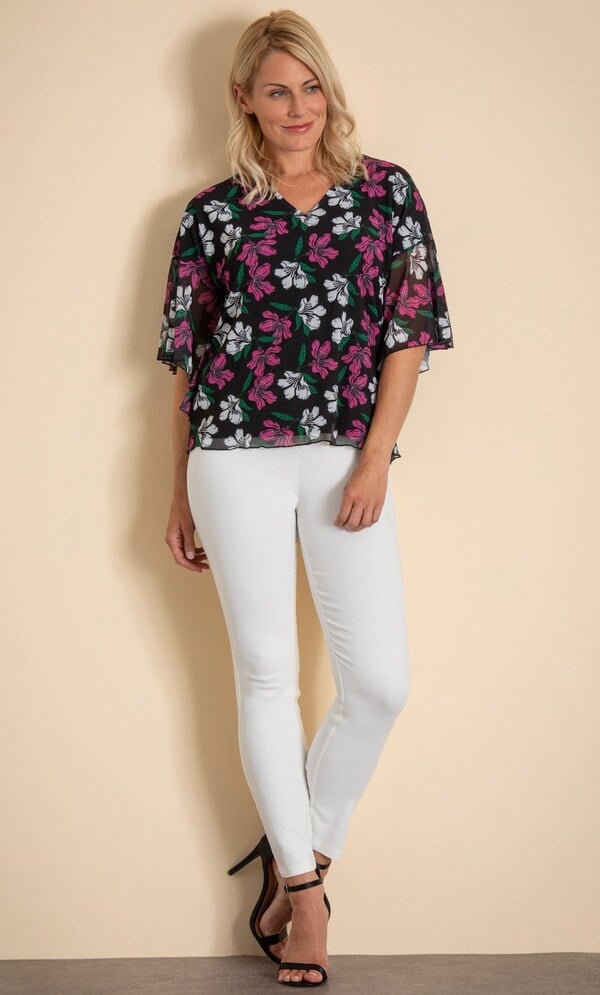 Floral Printed Angel Sleeve Mesh Top