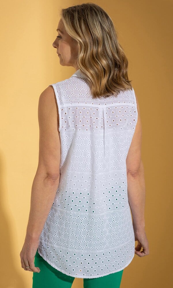 Anna Rose Embroidered Cotton Sleeveless Shirt