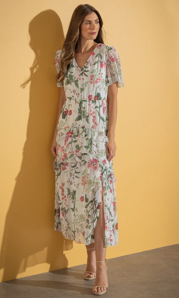 Garden Print Frilled Maxi Dress