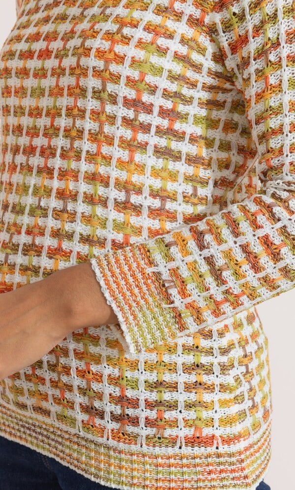 Ribbon Knit V Neck Patterned Jumper