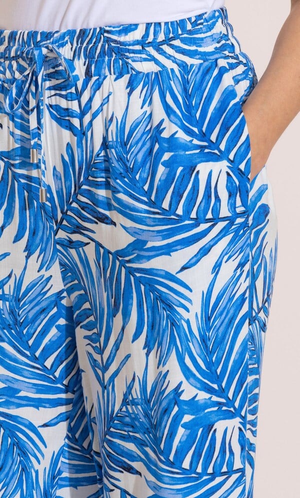 Leaf Printed Wide Leg Pull On Trousers