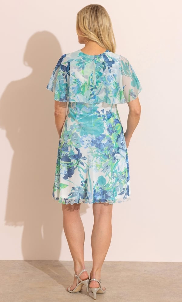 Anna Rose Bias Cut Cape Sleeve Printed Dress