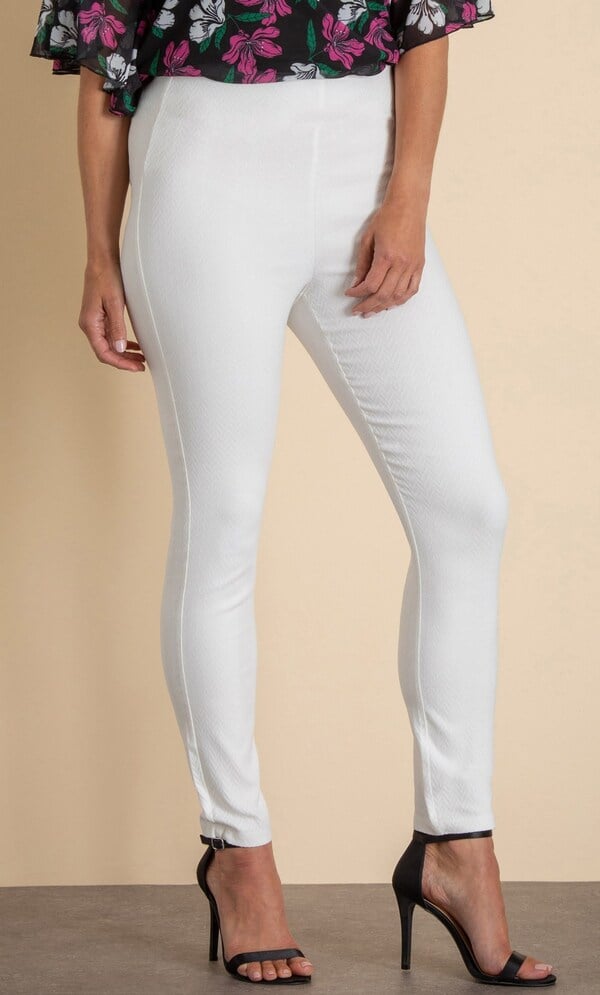 Textured Pull On Slim Leg Trousers
