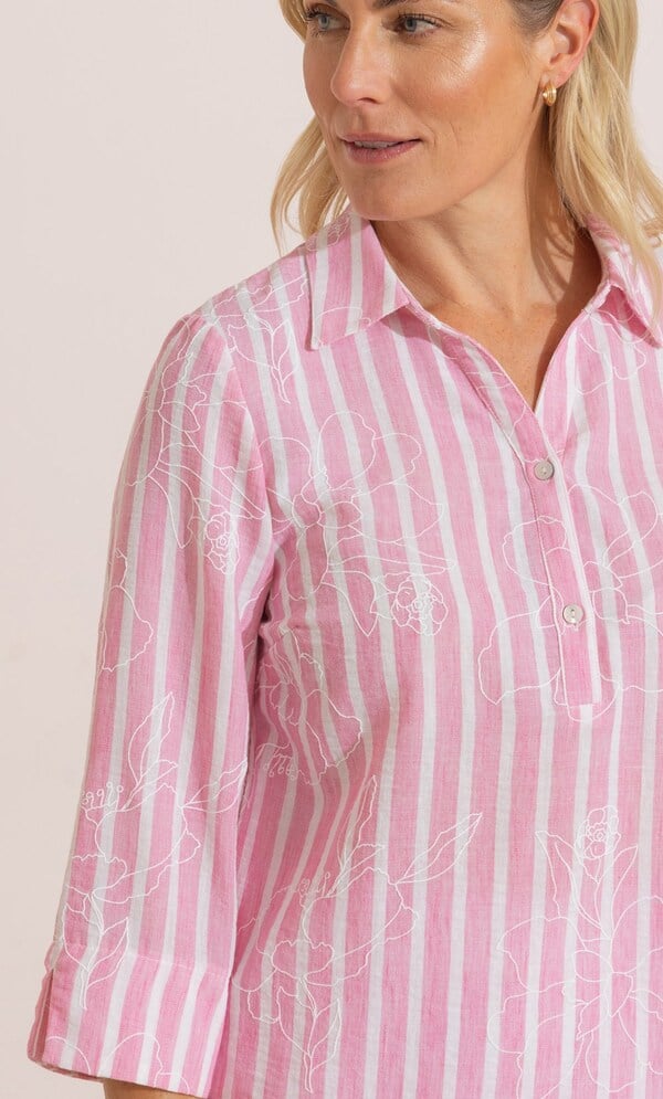 Anna Rose Embroidered Striped Shirt