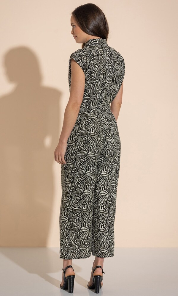 Printed Wide Leg Linen Blend Jumpsuit