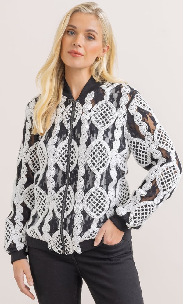 Embroidered Lace Bomber Jacket