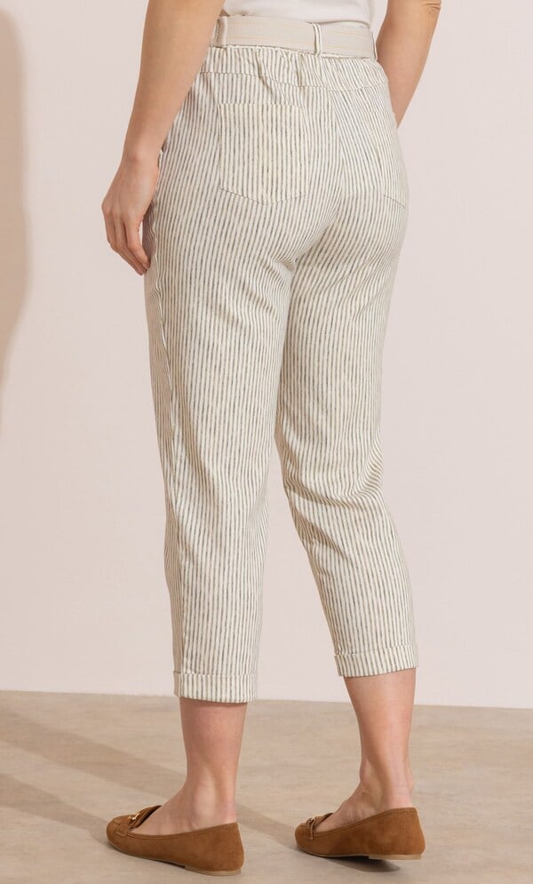 Cropped Tapered Pull On Striped Trousers