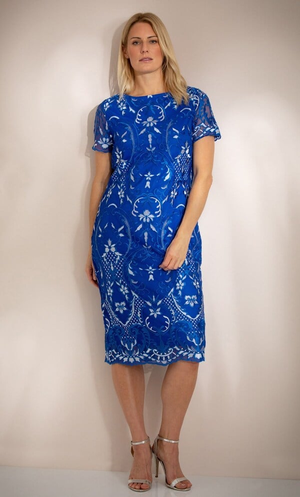 Embroidered Mesh Midi Dress