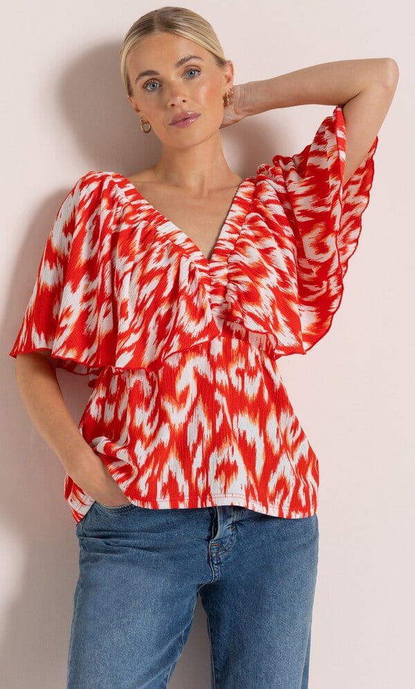 Printed V Neck Top