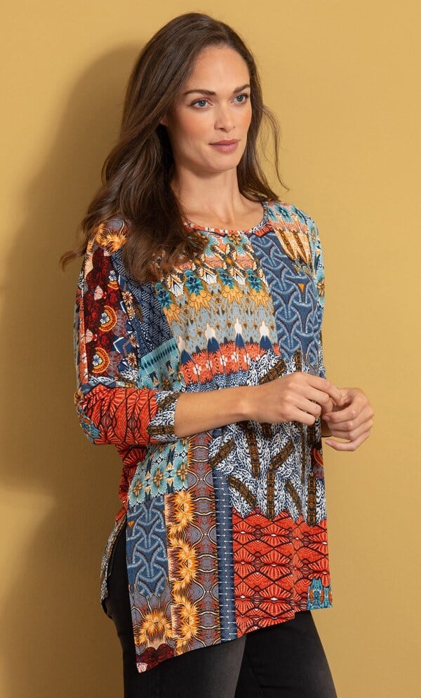 Printed Asymmetric Hem Top