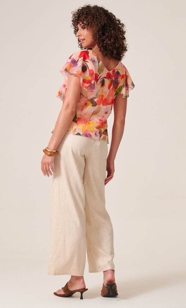 Bold Floral Shimmer Print Bias Cut Top