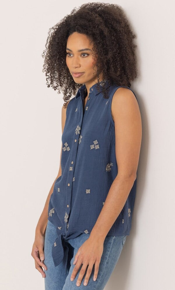 Embroidered Sleeveless Cotton Top