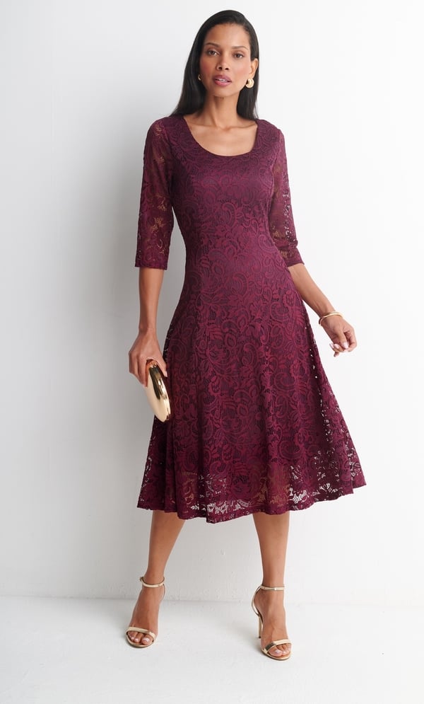 Anna Rose Floral Stretch Lace Midi Dress