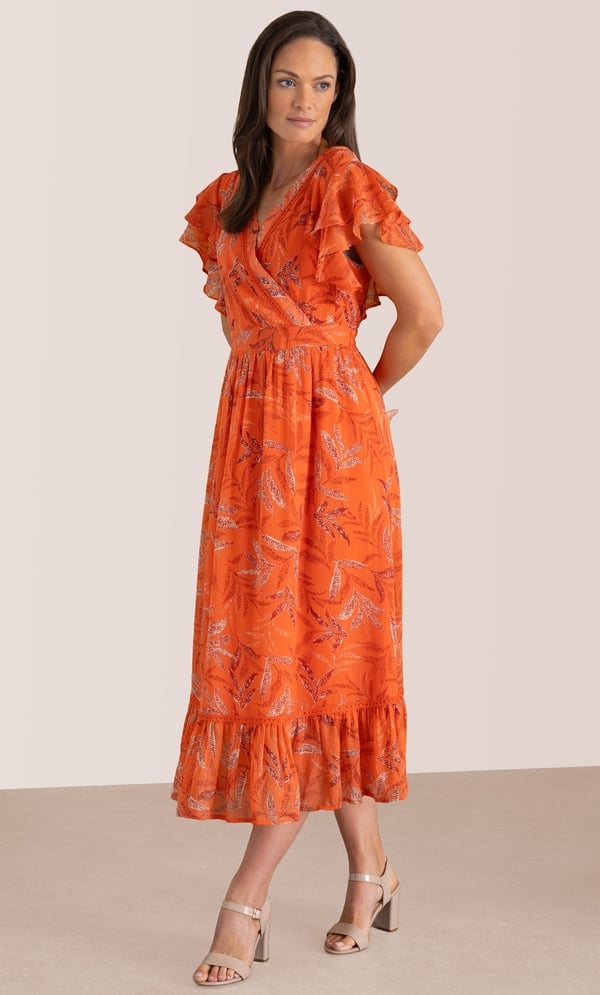 Printed Wrap Top Midi Dress