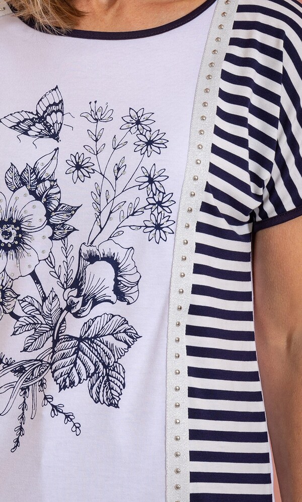 Anna Rose Embellished Patchwork Print Top