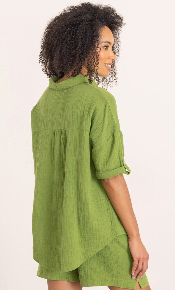 Drop Shoulder Textured Cotton Shirt
