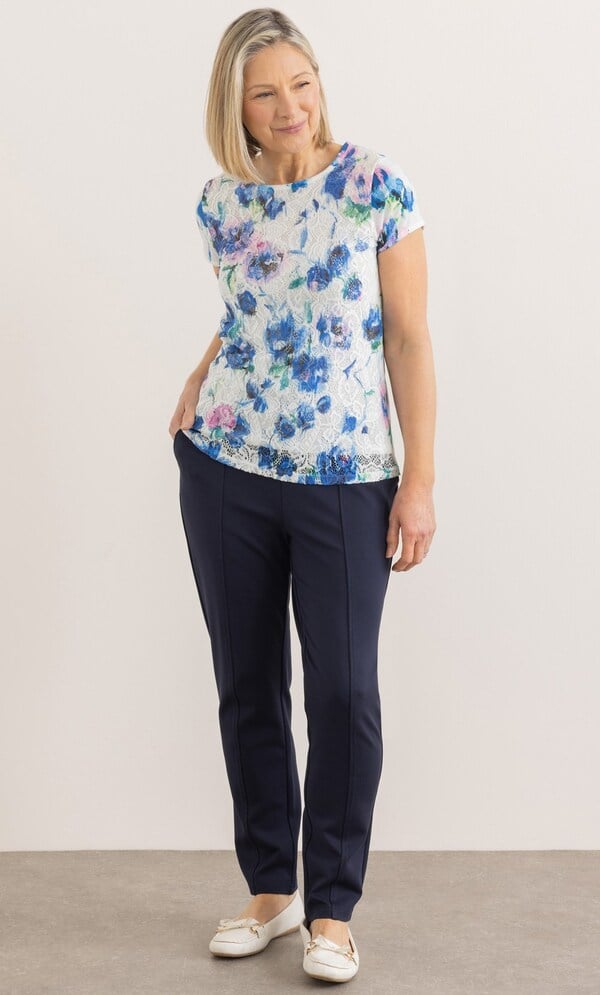 Anna Rose Printed Lace And Jersey Top