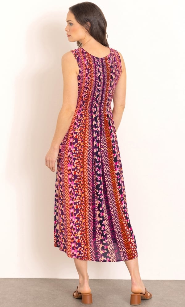 Abstract Print Smocked Midaxi Dress
